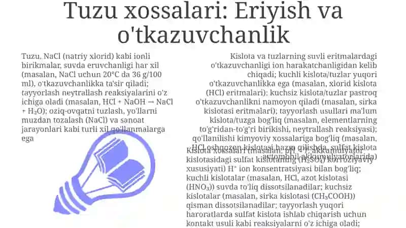 Kislotalar va tuzlarning olinishi, xossalari va ishlatilishi 3