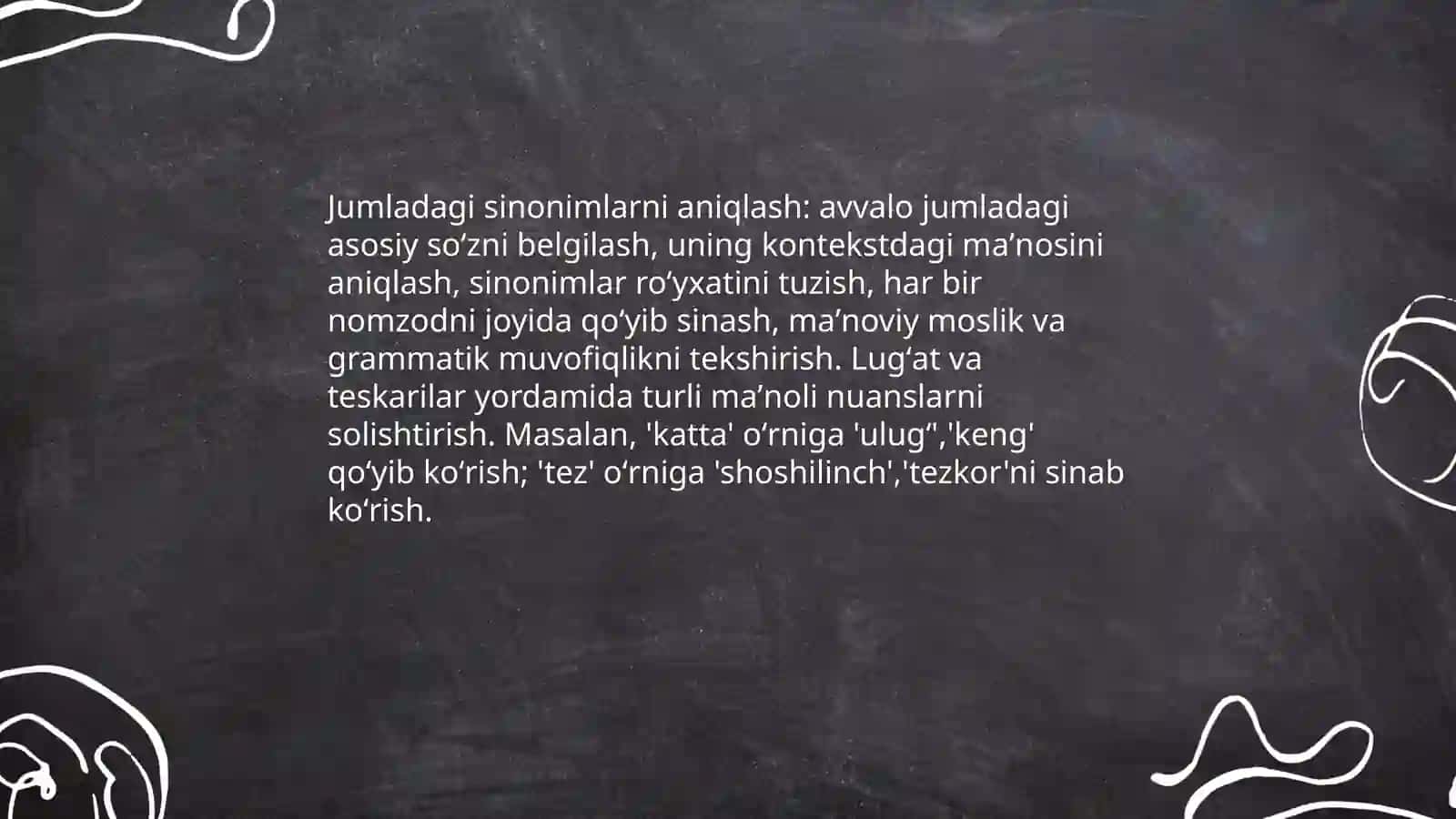 Sinonimlar va ularning turlarini aniqlashga doir mashqlar 3