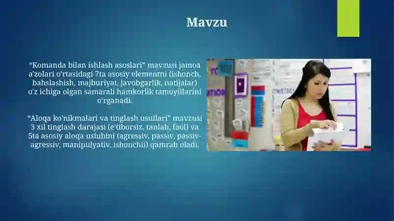 "Komanda bilan ishlash asoslari" 3