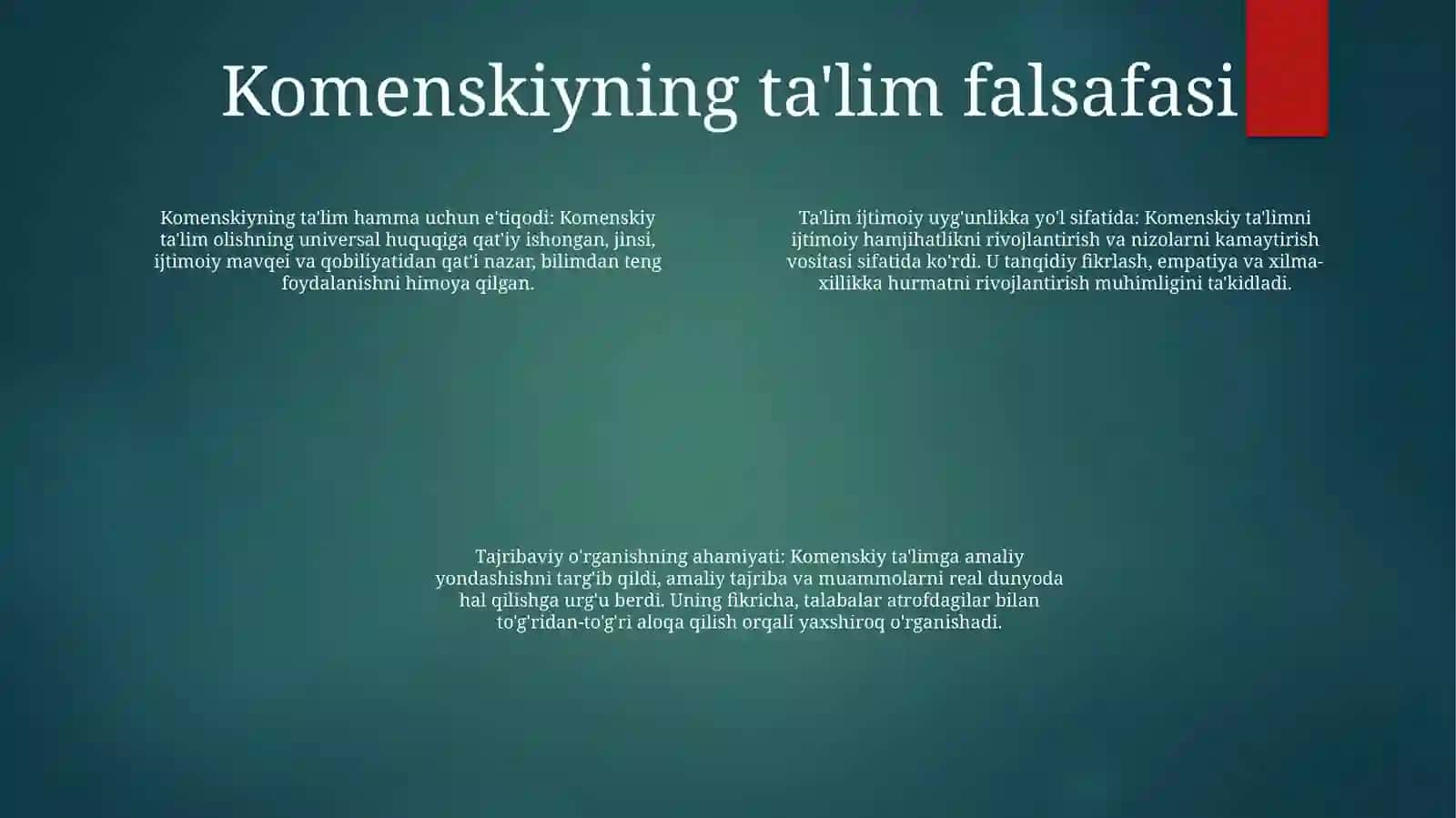 Yana Amon Komeniskiyning Pedogogik Go'Yalari 3