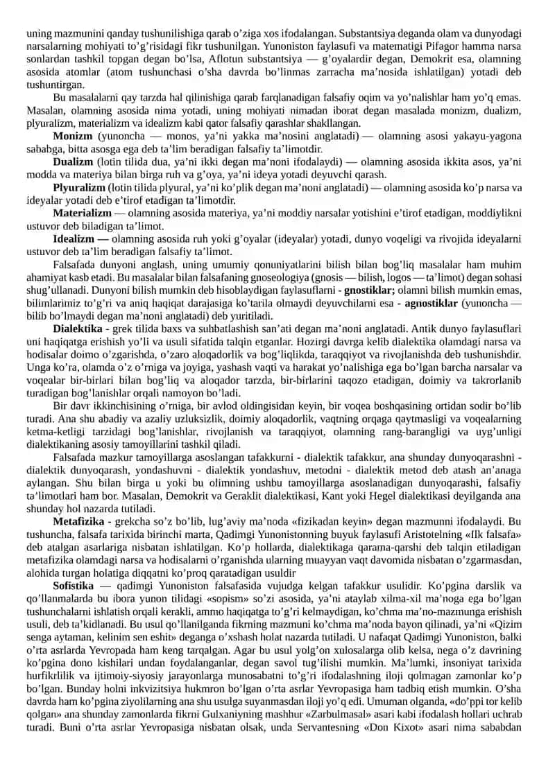 FALSAFA YAKUNIY NAZORAT JAVOBLARI 3