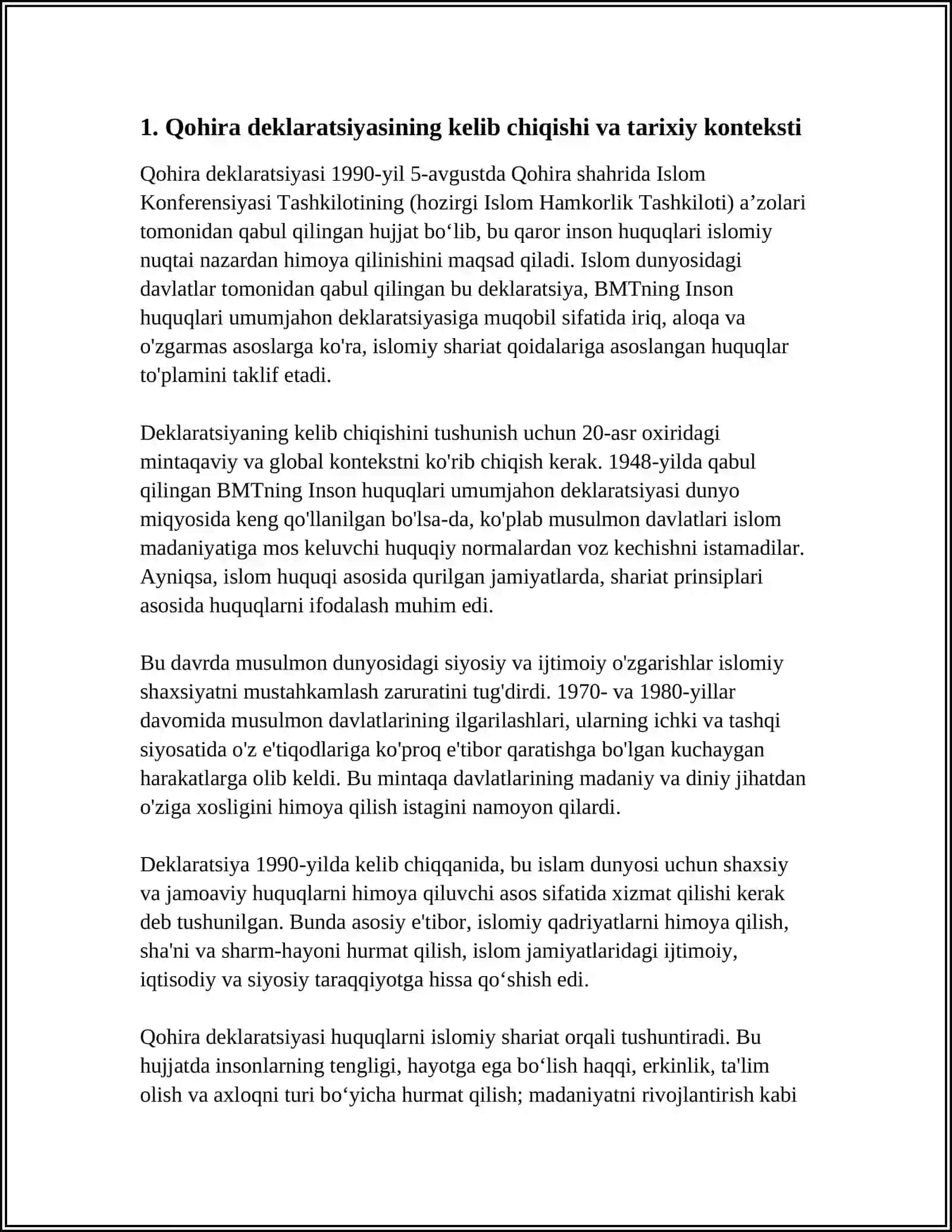 Qohira Deklaratsiyasi Tarixi va Mazmuni 3