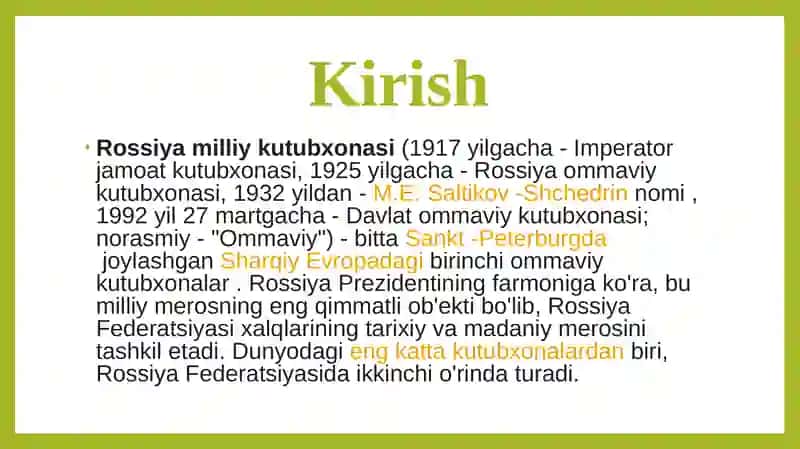 Rossiyamilliy kutubxona faoliyati va uning bibliografiya bo’limi 3