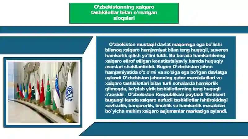 O'zbekistonning xalqaro tashkilotlar bilan hamkorlik aloqalari 3