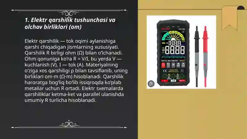 Multimetr yordamida elektr qarshiligini olchash 3