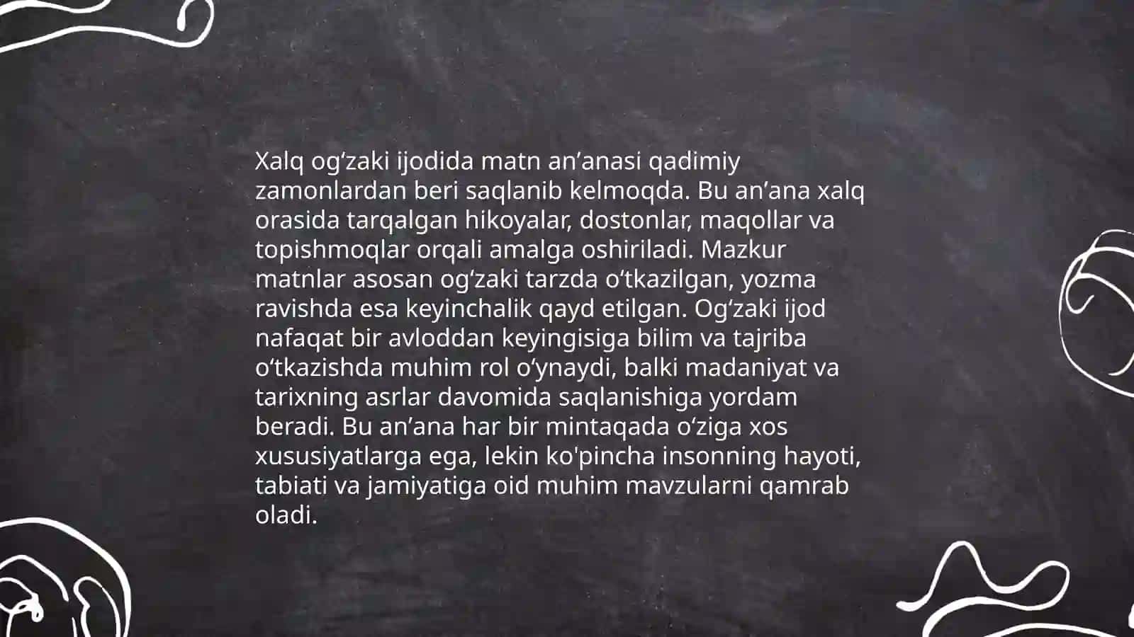 Xalq ogʻzaki ijodida matn anʼanasi. Epik janrlarda adabiy badiiy qoliplar va anʼanaviy tasvir vositalari 3