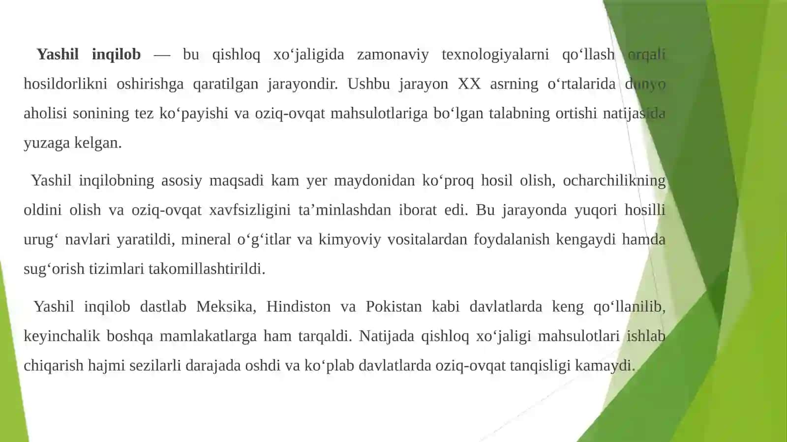 Yashil inqilob va uning
ahamiyati 3