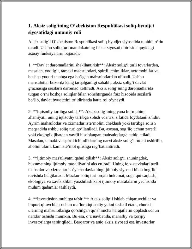 OʻZBEKISTON RESPUBLIKASI SOLIQ-BYUDJET SIYOSATIDA AKSIZ SOLIGʻINI TUTGAN OʻRNI VA AHAMIYATI 3