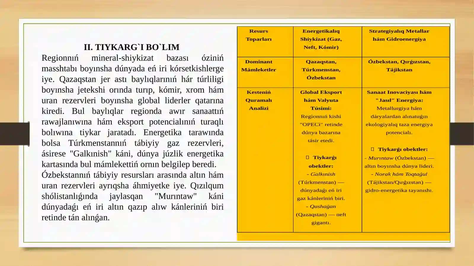 Oraylıq Aziya mámleketleriniń tábiyiy baylıqları 3