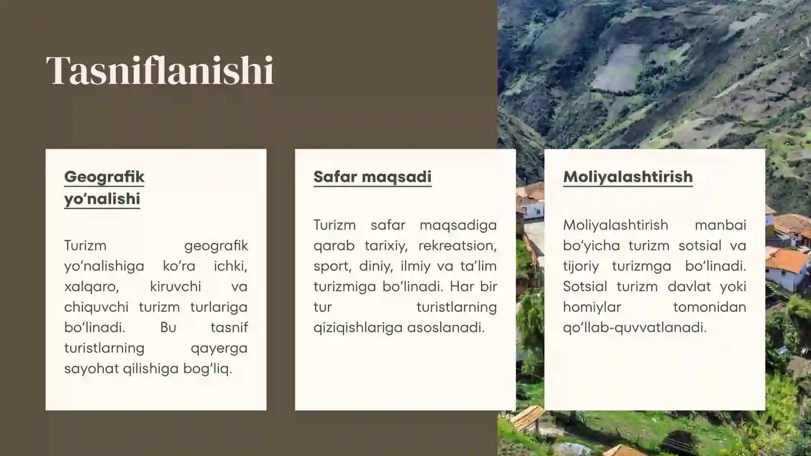 Turizm sohasining tasniflanishi va turlari 3