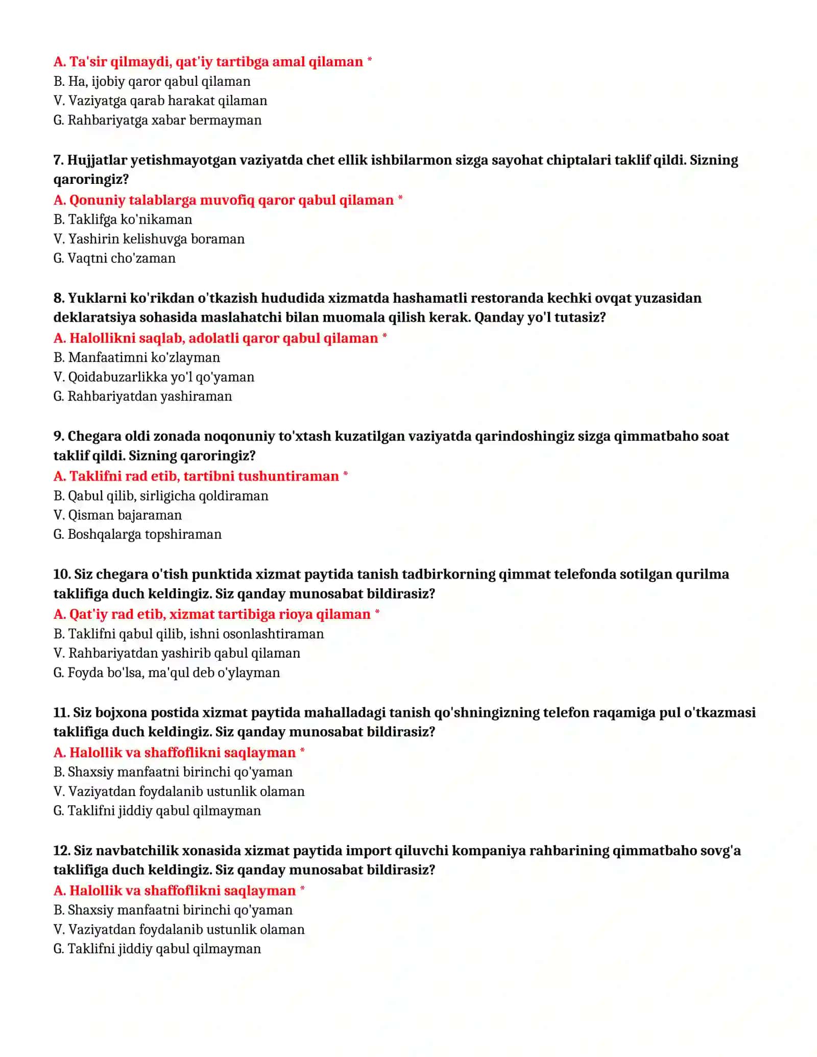 BOJXONA AKADEMIYASI - TEST SAVOLLARI (№ 51) 3