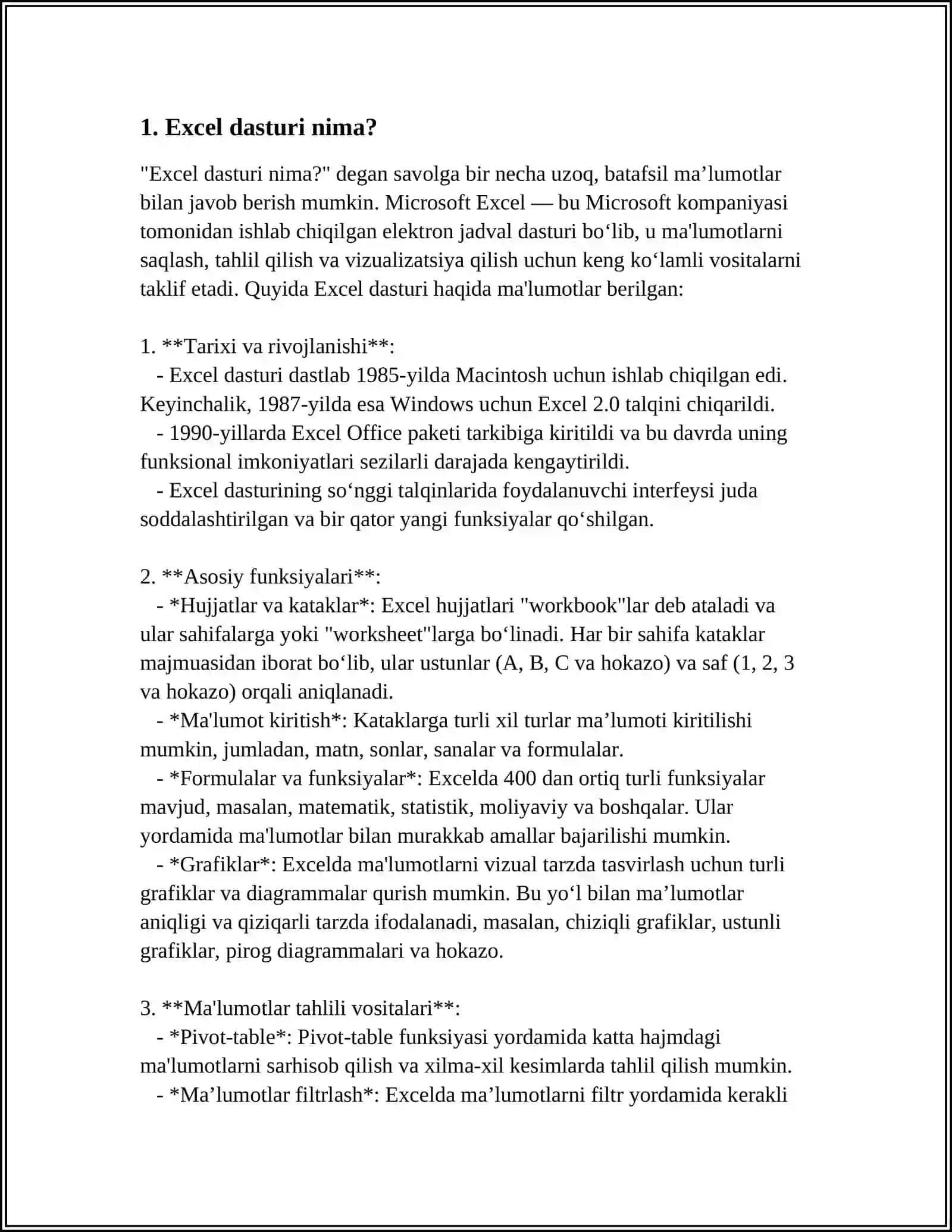 EXCEL DASTURI 3
