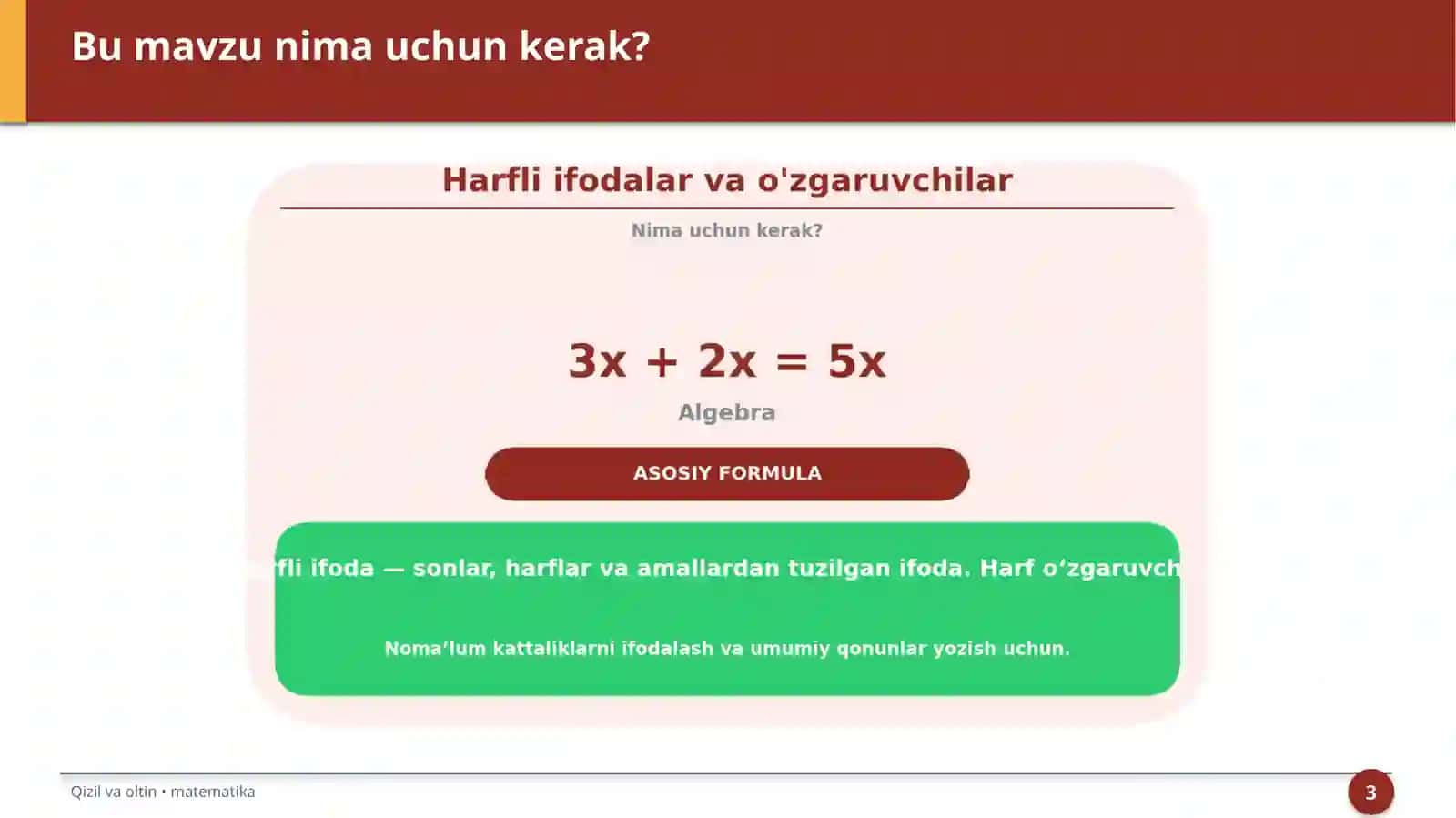 Harfli ifodalar va o'zgaruvchilar 3
