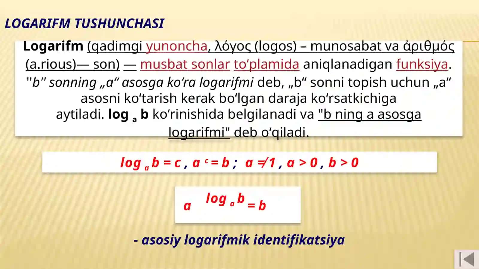 Logarifm. Logarifmik tenglamalar va tenglamalar sisteamasi 3