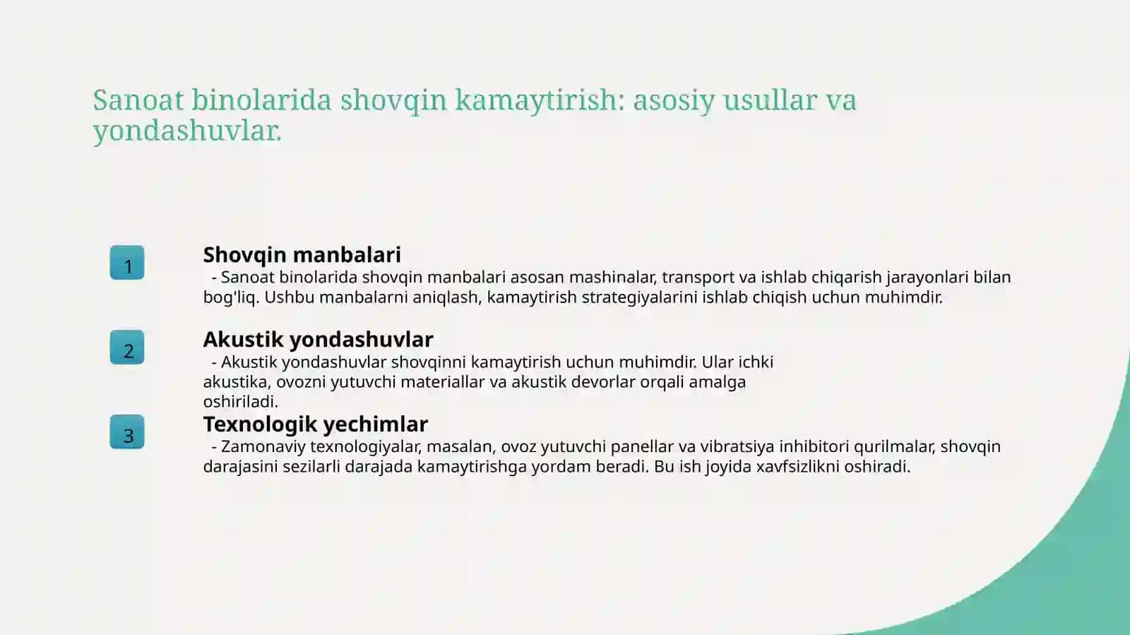 Sanoat binolarning shovqunlarni kamaytirish usullari 3