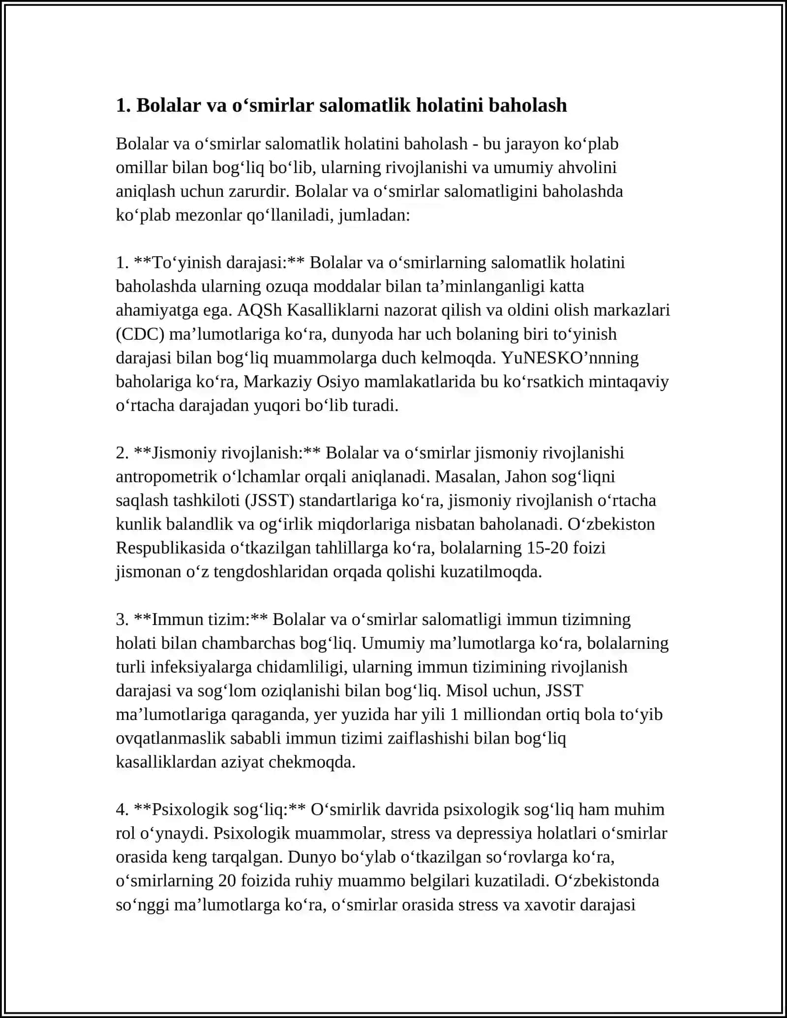 Bolalar va O'smirlar Salomatlik Holatini Baholash 3