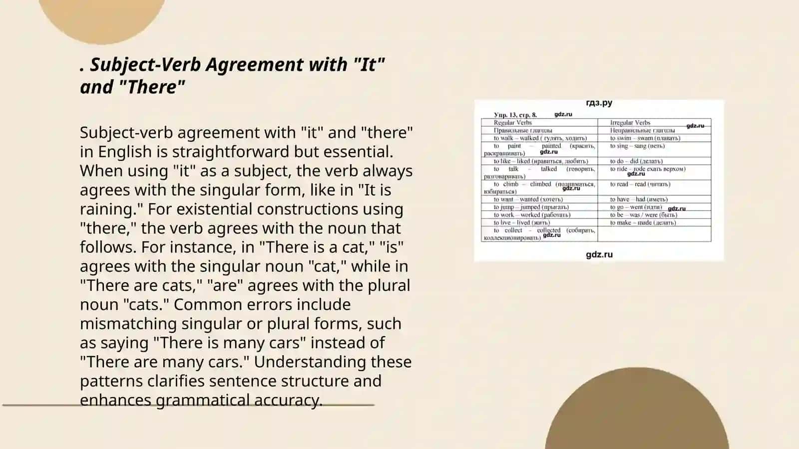 Subject-Verb Agreement with "It" and "There" 3