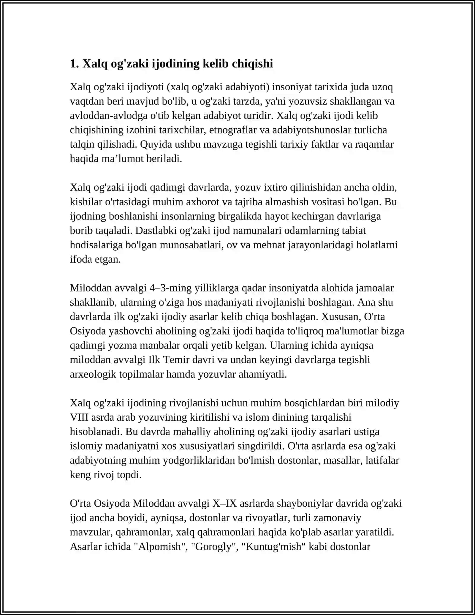 MUSTAQIL ISH Mavzu: XALQ OG'ZAKI IJODI 3