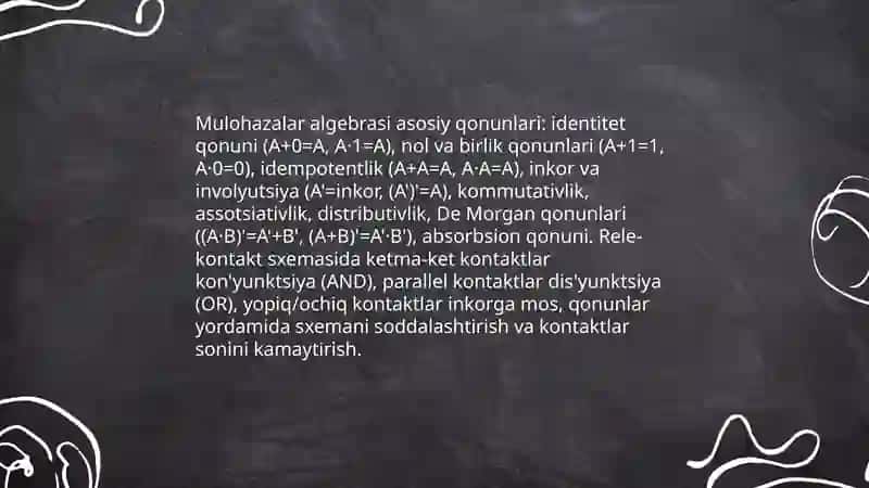 Mulohazalar algebrasi formulalari tatbiqlari 3
