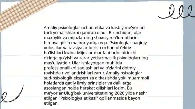 Amaliyotchi psixologga qo'yiladigan talablar 3