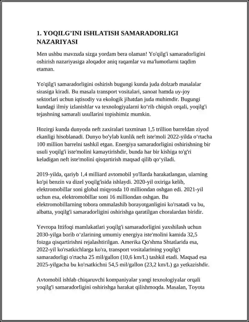 YOQILG’INI ISHLATISH SAMARADORLIGINI OSHIRISH 3