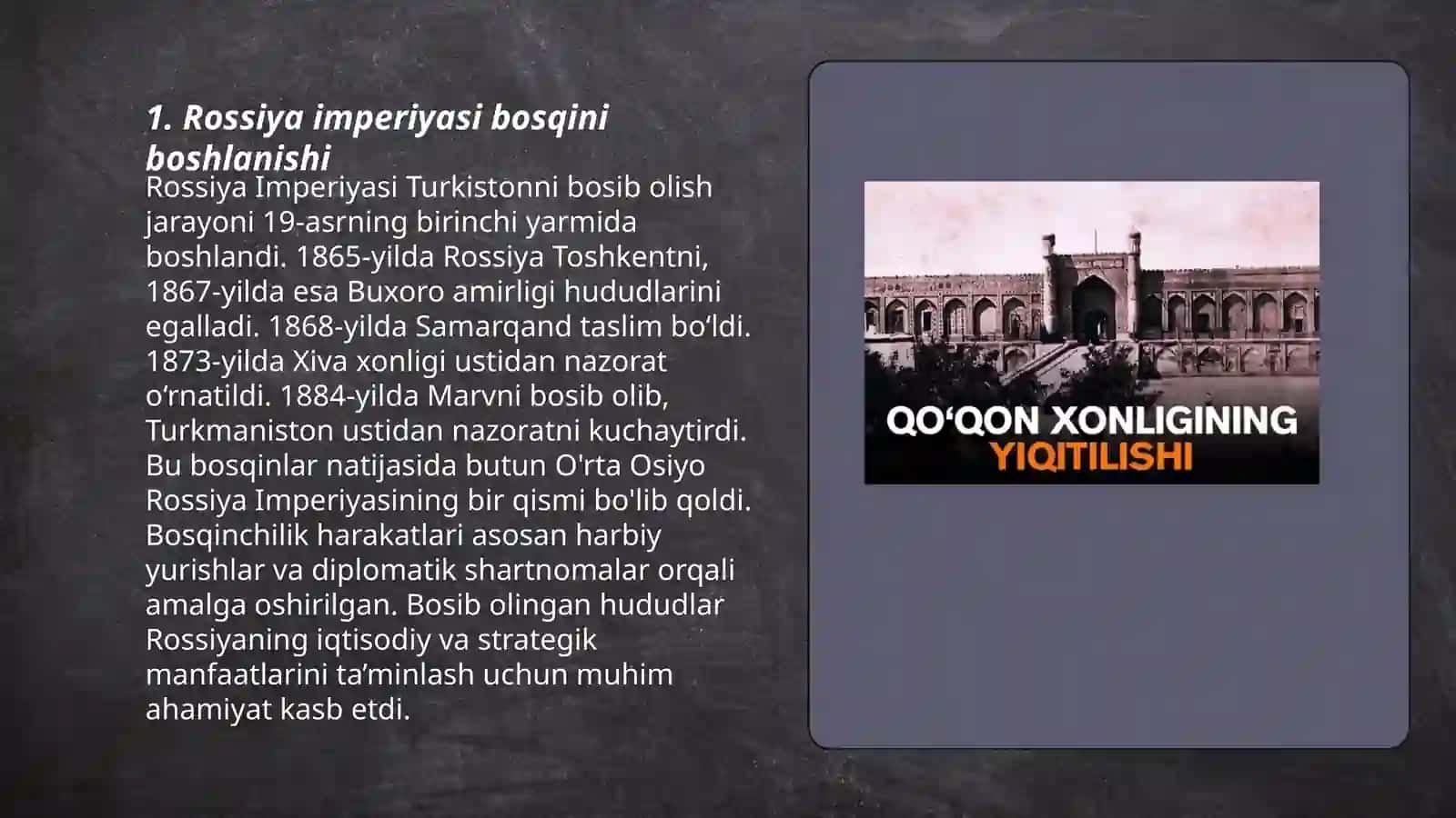 Rossiya imperiyasi bosqini davrida O'rta Osiyo xonliklari 3