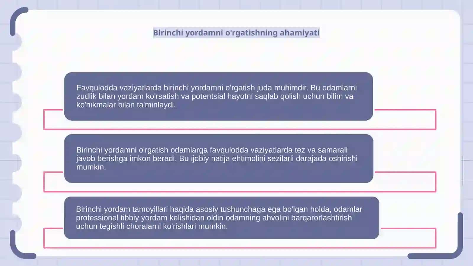 Favqulodda vaziyatlarda birinchi yordam ko'rsatishga kirish 3