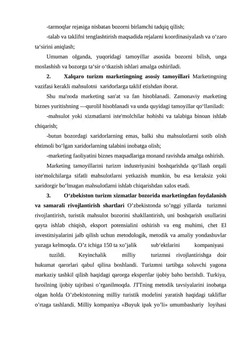 Turizm sohasida marketing tamoyillari 3