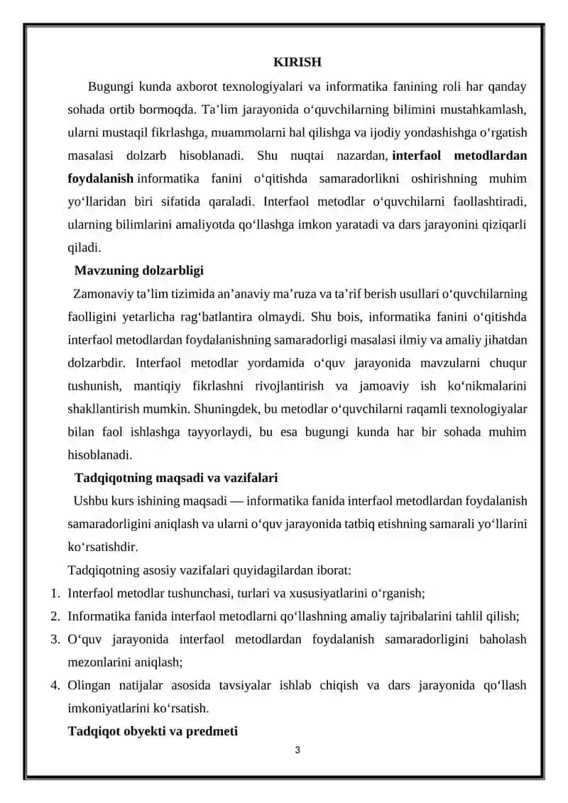 Informatika fanida interfaol metodlardan foydalanish samaradorligi 3