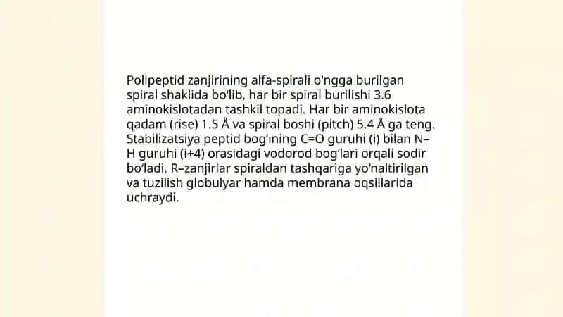 Polipepted zanjirlaring Alfa Va betta tuzilishi 3