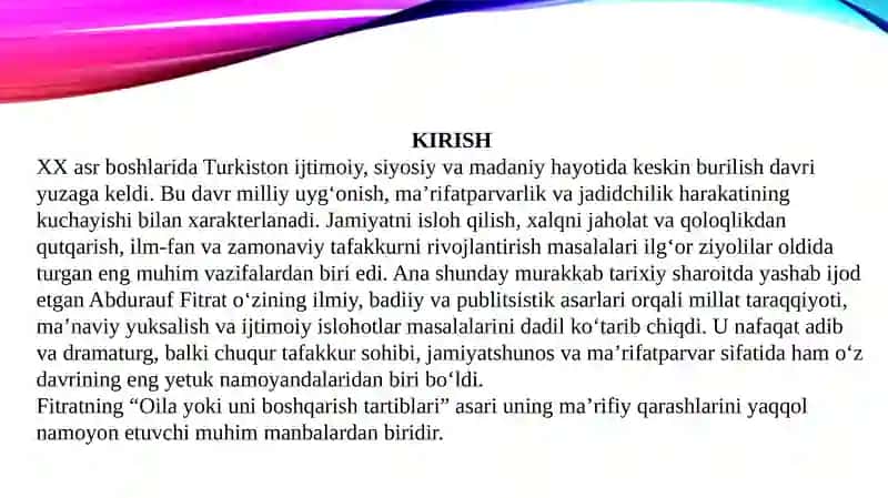 Abdurauf Fitratning "Oila yoki uni boshqarish tartiblari" 3