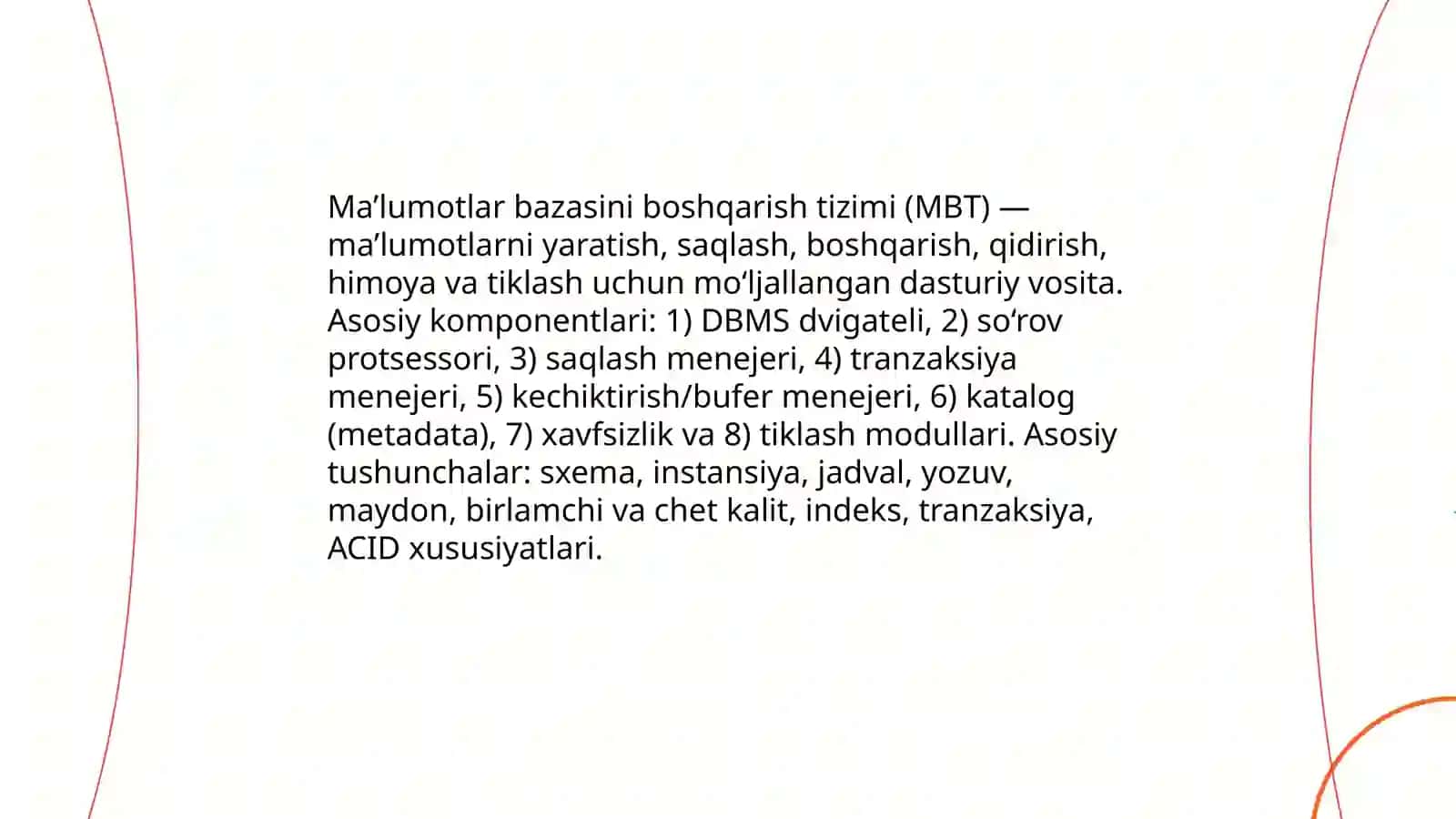 Ma’lumotlar bazasini boshqarish tizimlari, ularning maqsadi, tarkibi va funktsiyalari 3