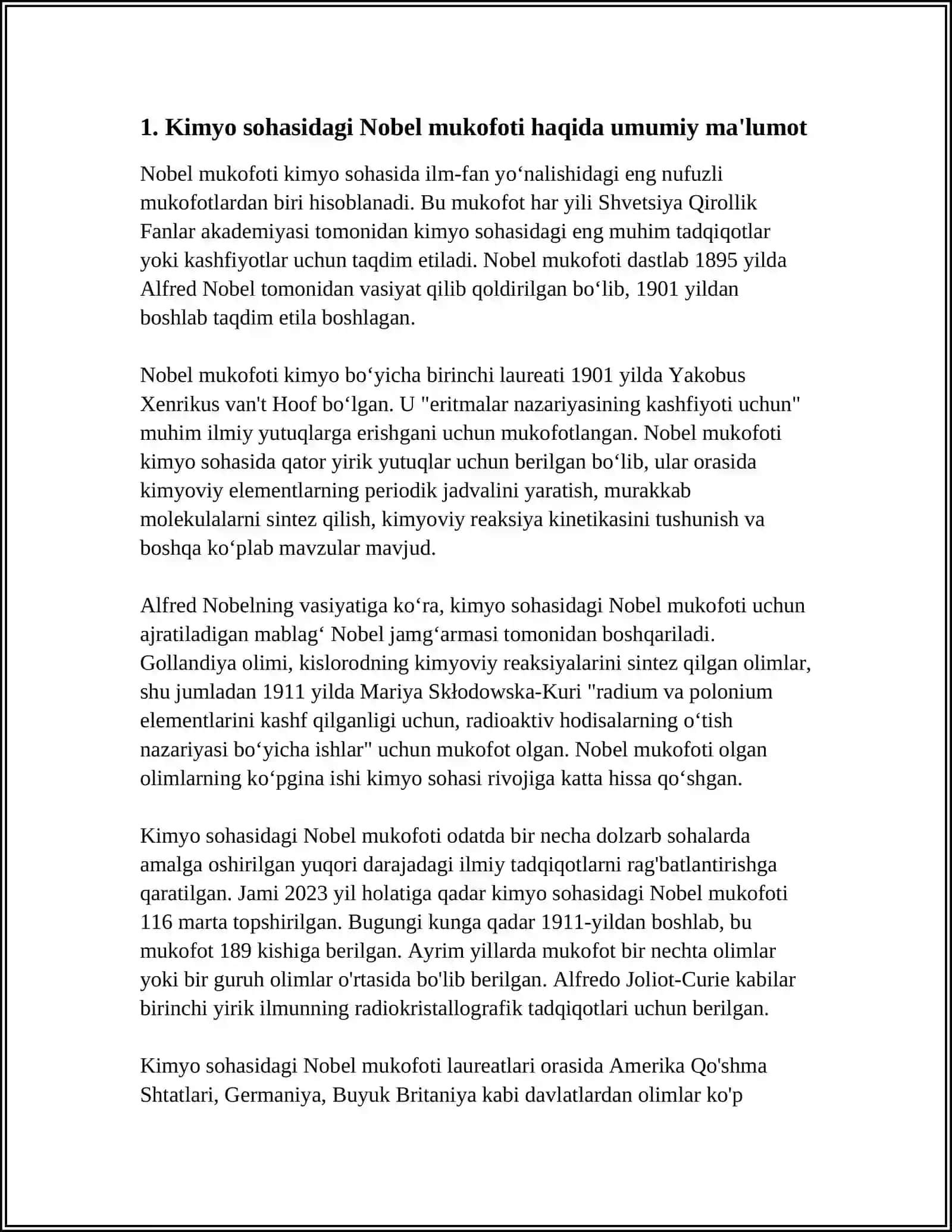 KIMYO SOHASIDAGI NOBEL MUKOFOTI 3