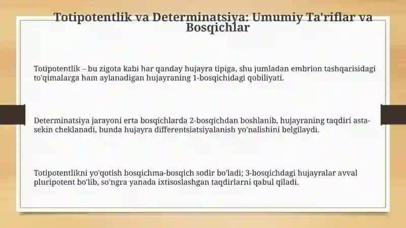 Totipotentlik va Determinatsiya 3