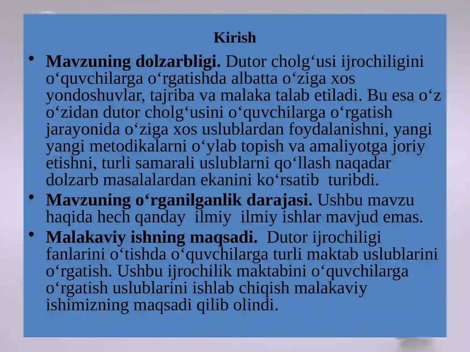 Dutorim asarini o’rgatish metodikasi 3