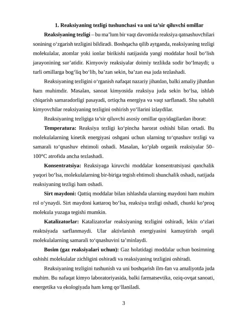 Reaksiyaning tezligi va aktivlanish energiyasi 3
