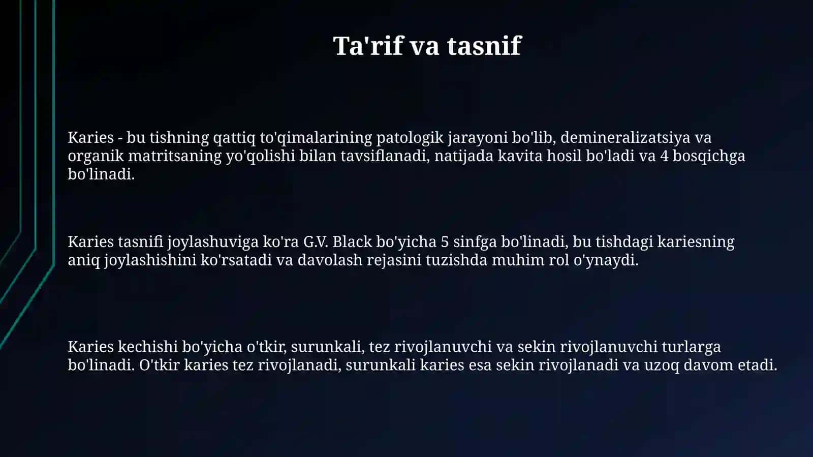 Tish qattiq to'qimalarining nuqsonlari.Karieskasaligi 3