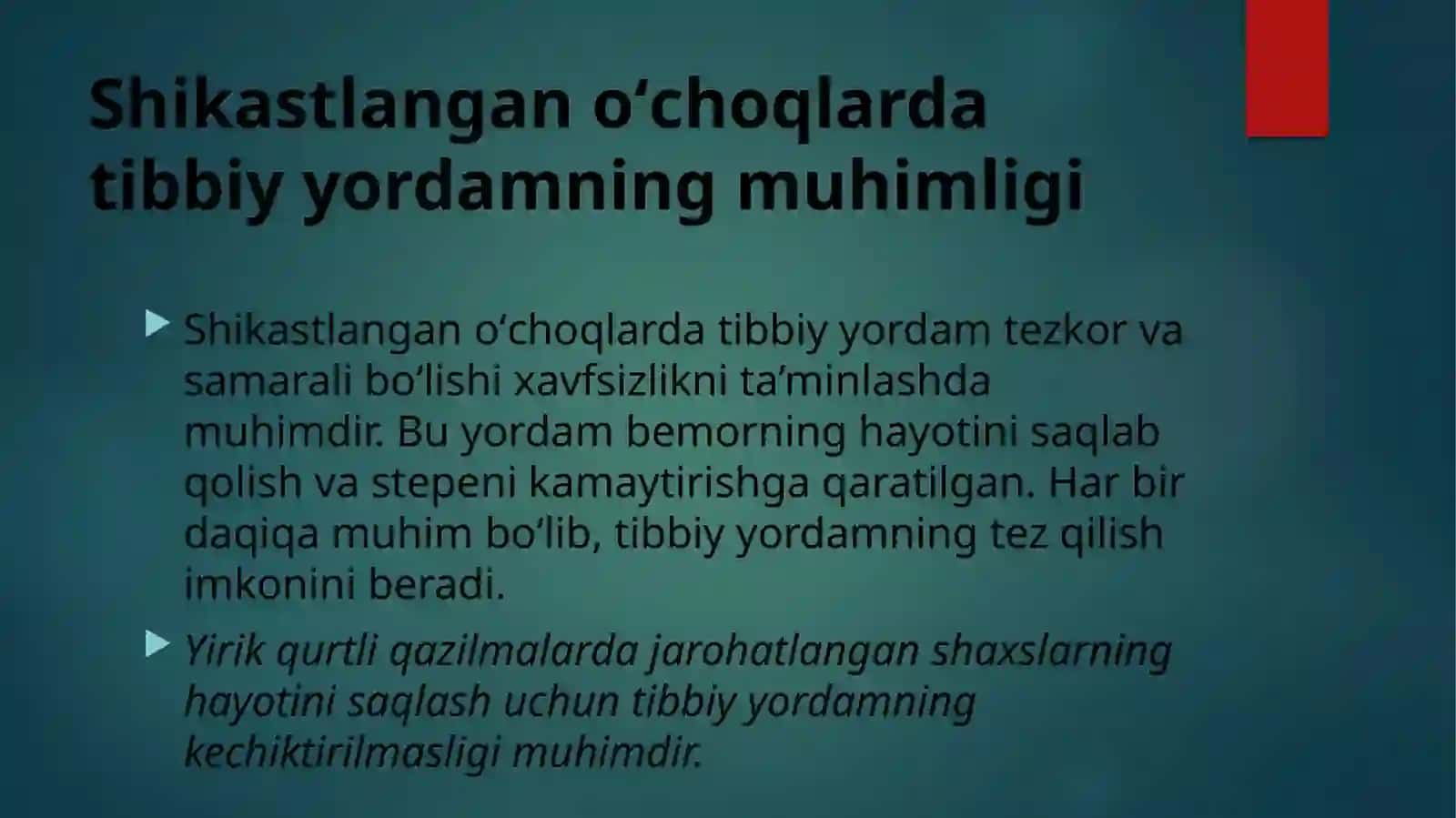 Shikastlangan oʻchoqlarda tibbiy yordamni tashkil qilish 3