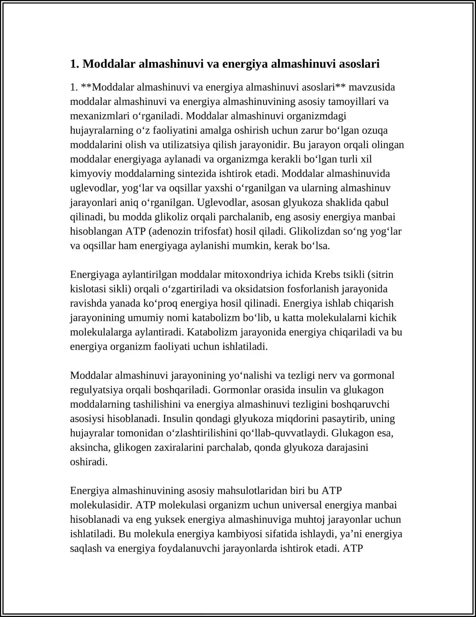 MODDALAR VA ENERGIYA ALMASHINUVINI OʻRGANISH. TERMOREGULYATSIYA 3