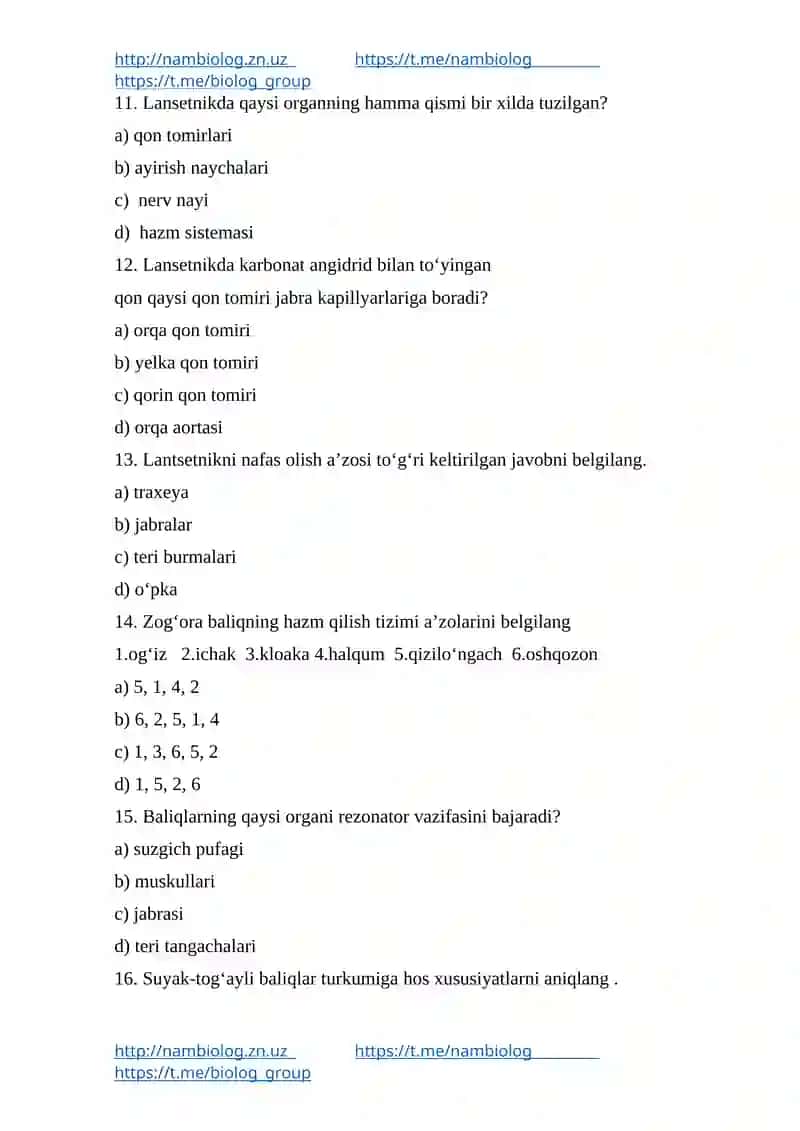 Lansetniklar va baliqlar sinfi 3