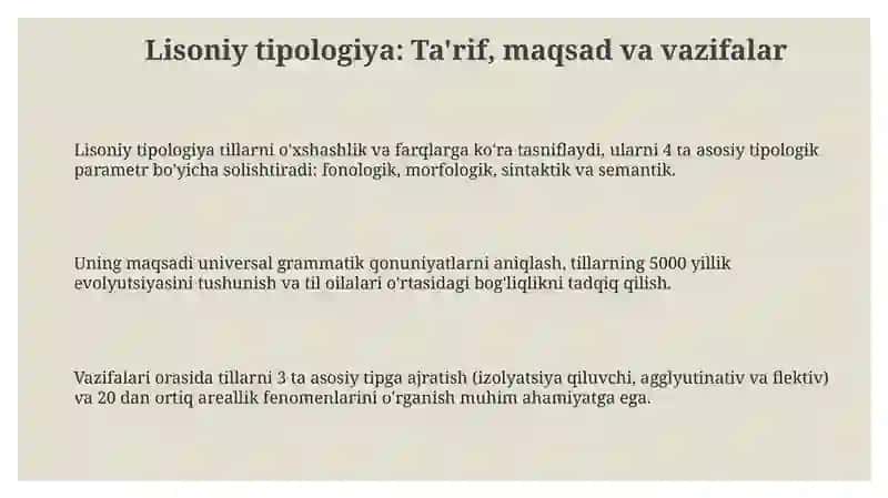 Lisoniy tipologiya: Ta'rif, maqsad va vazifalar 3