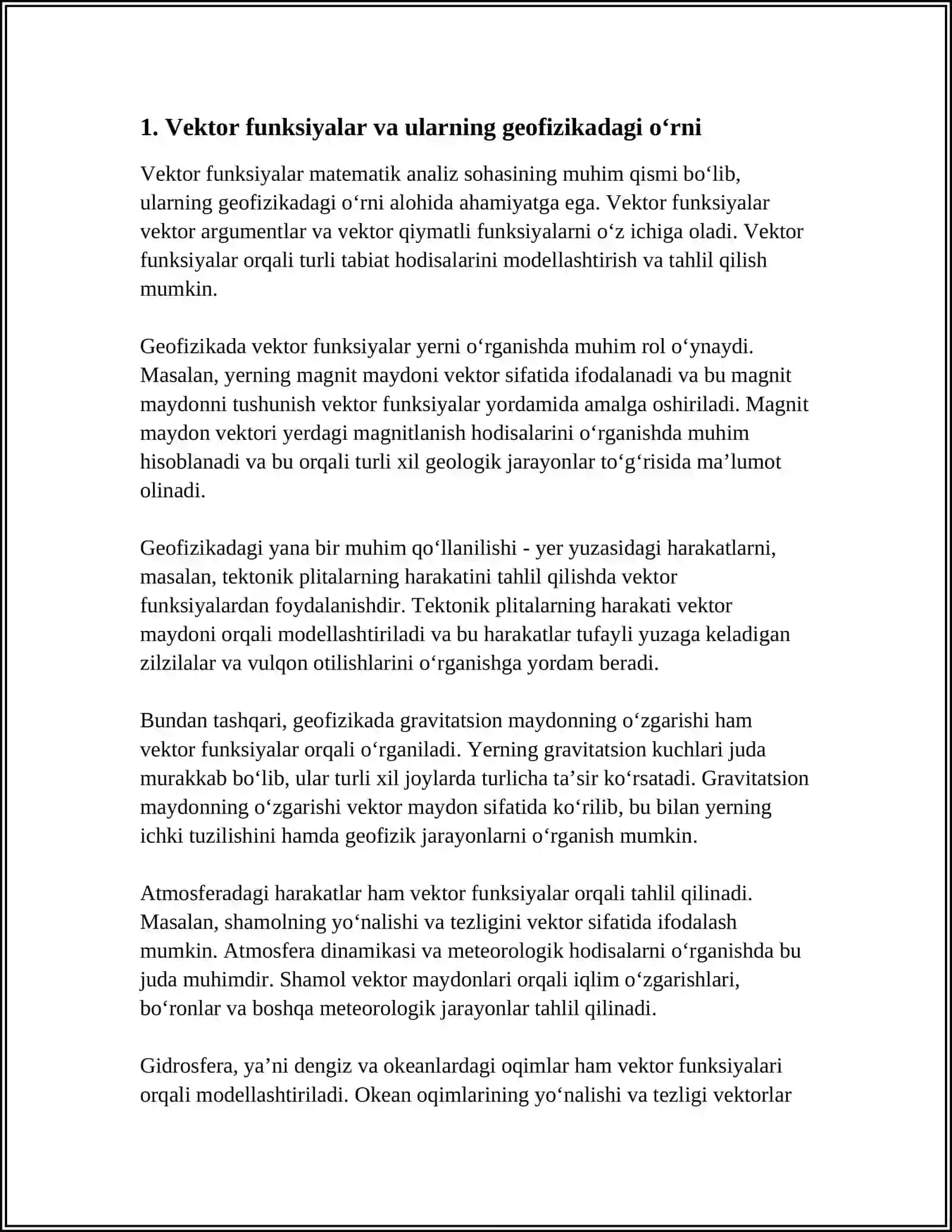 VEKTOR FUNKTSIYAKARNING GEOFIZIKA SOHASIDAGI TADBIQLARI 3