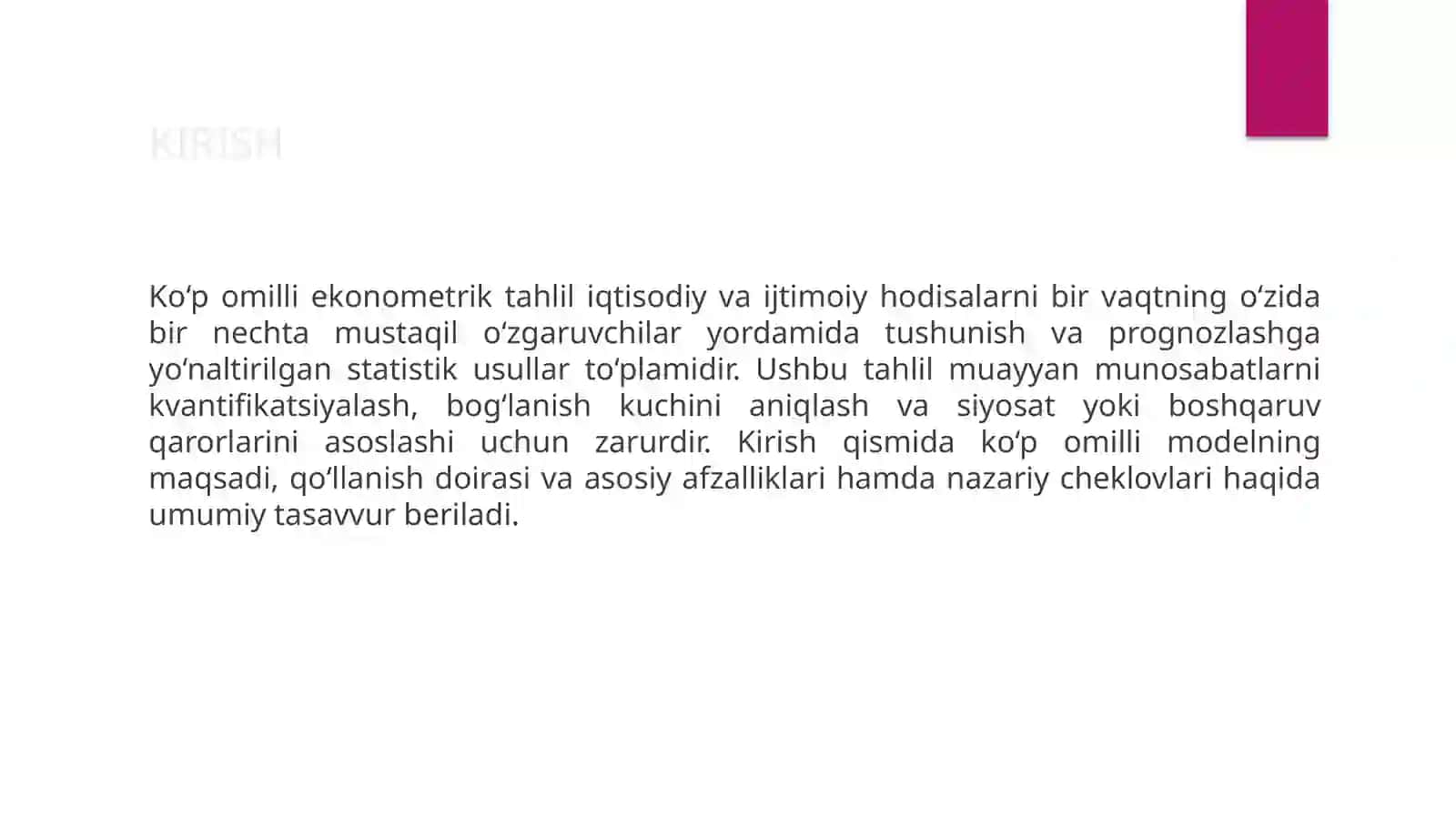 Ko’p omilli ekonometrik tahlil 3