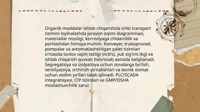 Organik moddalar ishlab chiqarishda transport tizimini loyihalash 3