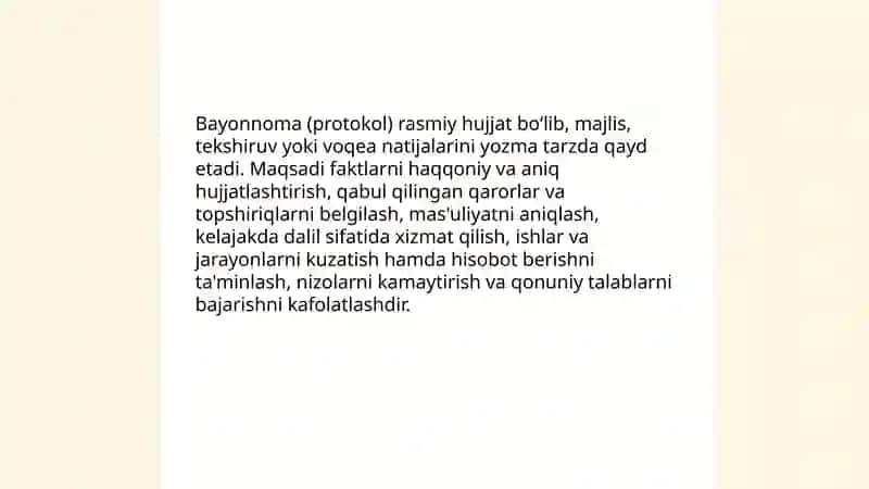Bayonnoma (protokol) tuzish qoidalari 3