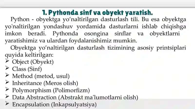 Pythonda sinflar va obyektlar 3