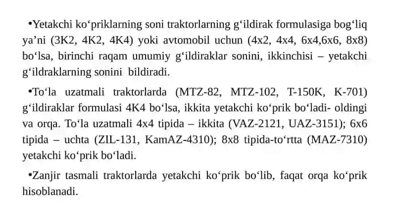 Traktor va avtomobillarning yetakchi ko‘priklari 3
