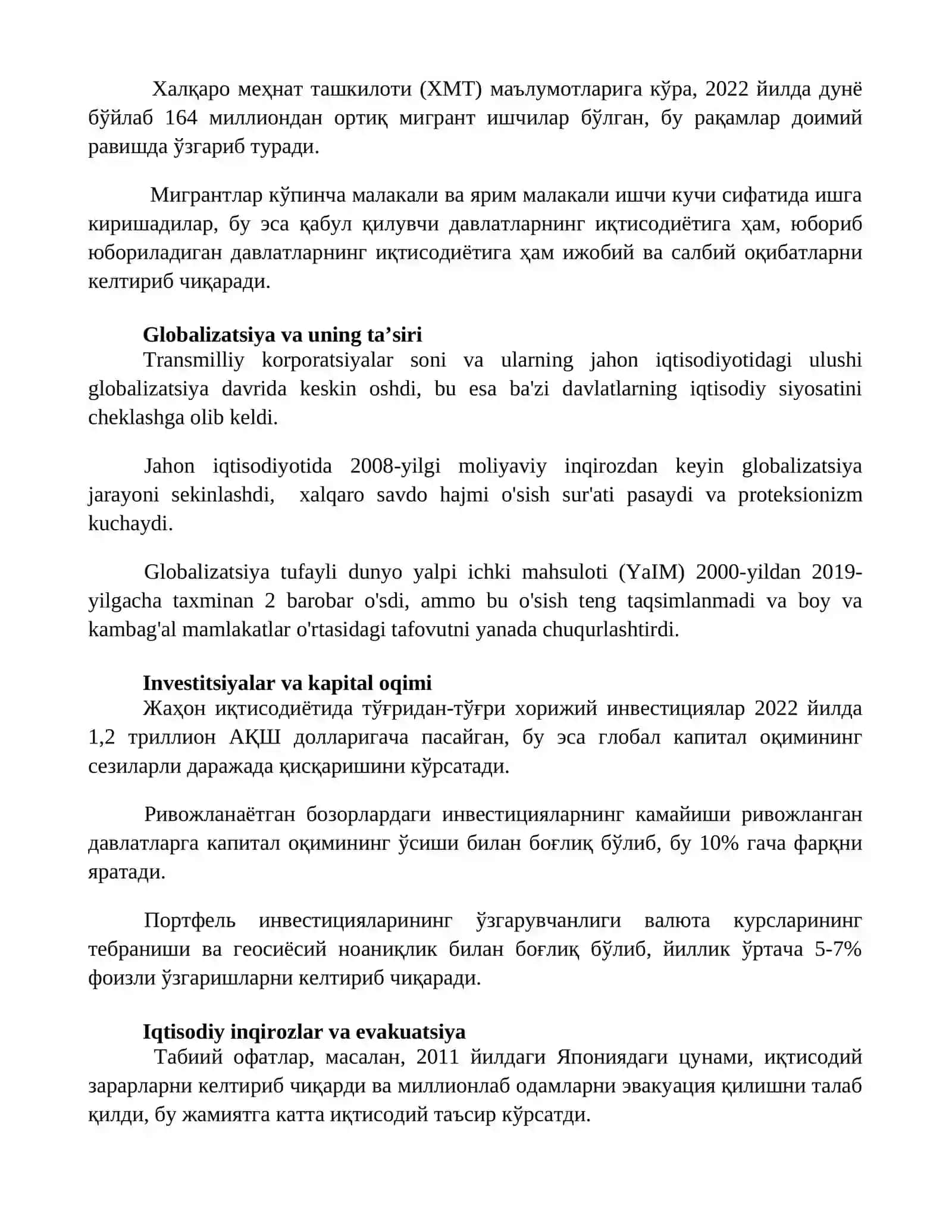 Jahon xoʻjaligi va uning evakuatsiyalar 3