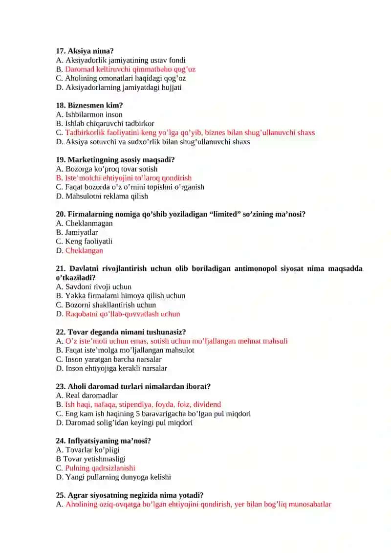 IQTISODIYOT Fanidan Testlar 3
