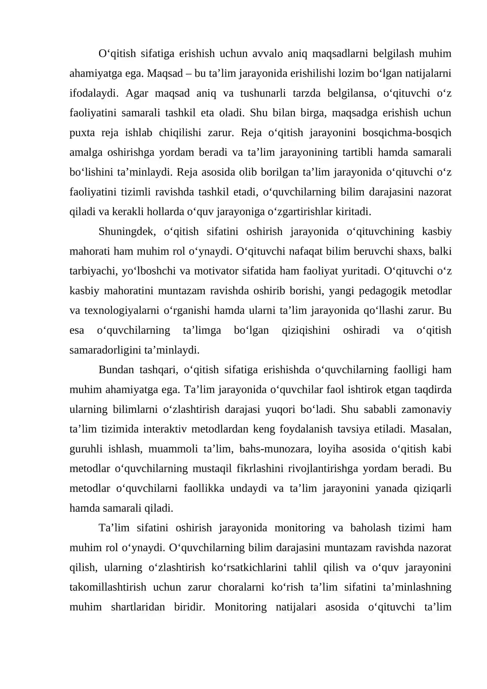 Oʻqitish sifatiga erishish boʻyicha harakatlar maqsadi va rejasini aniqlash 3